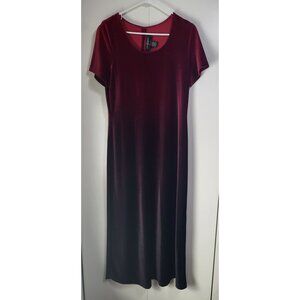 VTG Velvet Ombre Gradient Red Burgundy Maxi Dress 12P Dark Romance Whimsigoth